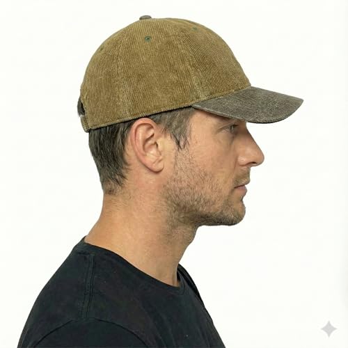 Image of NEON ROCK Premium Brown Corduroy Fabric Cap for Unique Grey Color Visor and Long Lasting Durable Adjustable Metal Buckle Closure