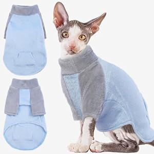 Sphynx Cat Clothes Winter, Cat Winter Jacket Large Cat Sweater Winter Coat for Cat Warm Jumper for Cats Fleece Winter Pullover Vest for Cats(Blue, 2XL)