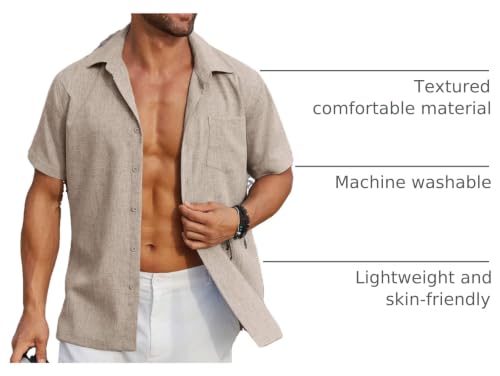 Image of COOFANDY Men's Button Down Shirts Short Sleeve Casual Shirts Summer Beach Linen Shirts with Pocket