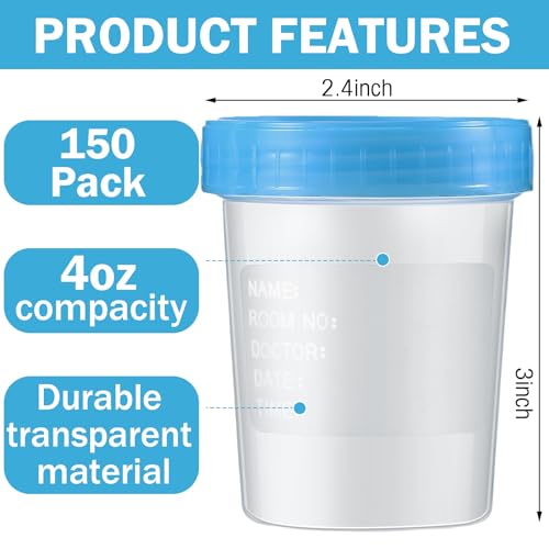 Image of Geiserailie 150 Pcs Urine Cups 4oz Disposable Specimen Container,Blue