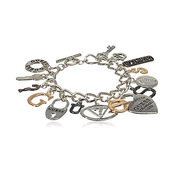 GUESS-Basic-Mixed-Metal-Logo-Charm-Toggle-Charm-Bracelet GUESS "Basic Mixed Metal Logo Charm Toggle Charm Bracelet