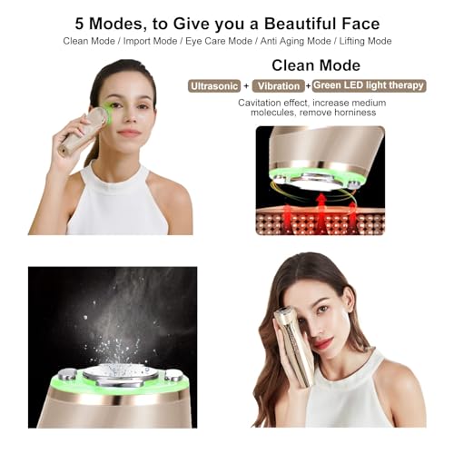 MiSMON Radiofrequenz und Ultraschallgerät für das Gesicht,5 in 1 Gesichtsmassagegerät Faltenentferner RF EMS Lichttherapie,für Lifting Gesichtsmassage Anti Falten Anti-aging,USB Wiederaufladbar