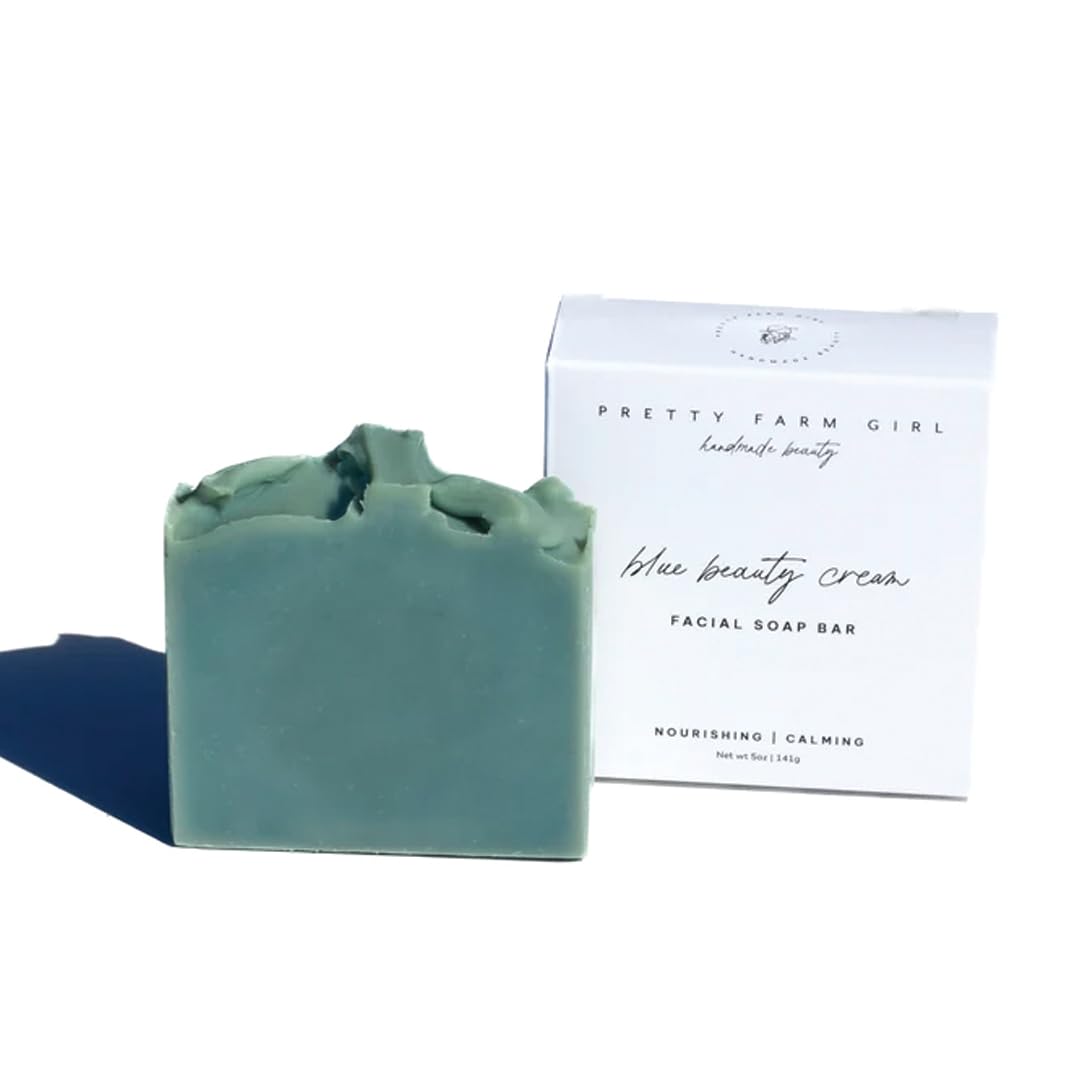 Pretty farm girl Blue Beauty Cream Facial Bar – Tallow-Based Face Cleanser with Blue Tansy, Shea & Tamanu Oils – Sulfate-Free Bar Soap for Sensitive