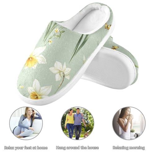 JUNZAN Cute Daffodils Sage Green Mens House Cotton Slipper Breathable Memory Foam House Shoes for Outdoor Birthday Presents 6-73