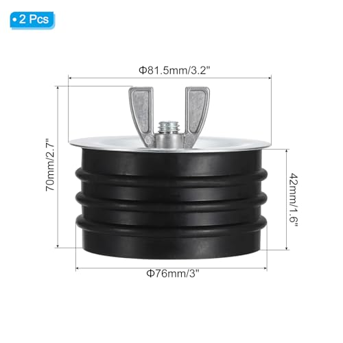Image of Patikil 3 Inch Sewer Cleanout Cap, 2 Pcs Steel Mechanical Test Plug Expansion Pipe Plug Cover, Durable, Fit for Most Pipes Sink Pools, Black