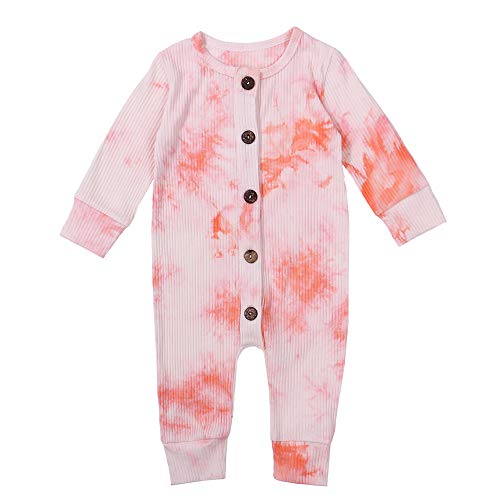FYBITBO Infant Baby Boys Girls Clothing Ribbed Tie Dye Romper Jumpsuit One-Piece Button Pajamas Outfit Fall Winter Clothes (A White & Orange,6-12 Months)