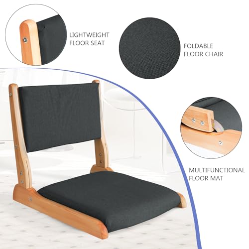 Image of Japanese Floor Chair with Back Support, Foldable Meditation Chair, Legless Tatami Chair with Cushion, Floor Seat for Living Room, Bedroom, Bay Window (1, Black)