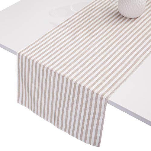 Chemin de table à rayures rockcloud en coton lin kaki 33x86 cm - 3
