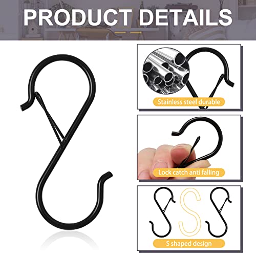 Popokk 20 Pack Black S Hooks, S Shaped Hooks For Hanging Safety Buckle Design Heavy Duty Metal S Hooks Plants Hooks, Lights Hooks, Clothes Hooks For Kitchen,Bathroom, Closet, Garden #TOP2