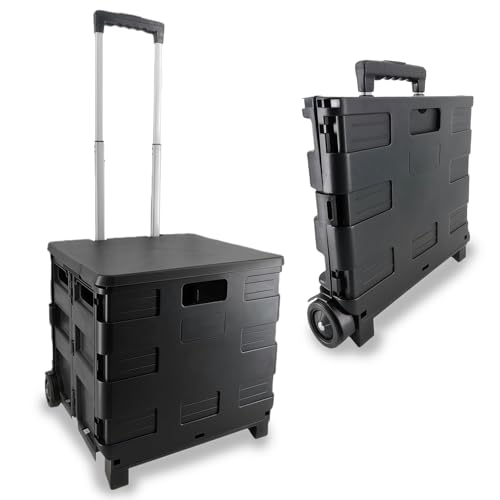 Carrito de la compra plegable, carrito de maletero con ruedas y cubiertas, mango telescópico ajustable de aluminio, capacidad de 35 litros, ideal para compras, supermercado, jardín, camping, picnic y