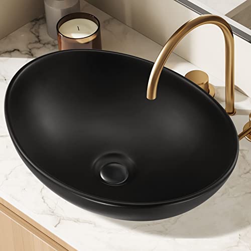Luxsuite Bathroom Basin Oval Bathroom Sink Vessel Wash Basin Washing Vanity Bowl Above Counter Hand Toilet Bath Countertop Ceramic Basin Black