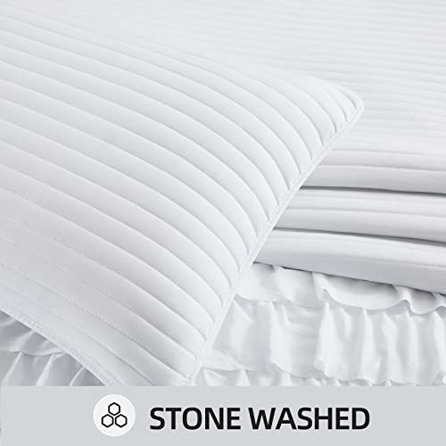 Sofani Sofani Ruffled Stitched Quilt Set King Size(106Inchx96Inch, White) - Super Soft Lightweight Microfiber Ruffle Bedspread & Coverlet - 3 Pieces(Includes 1 Quilt, 2 Shams) #TOP2
