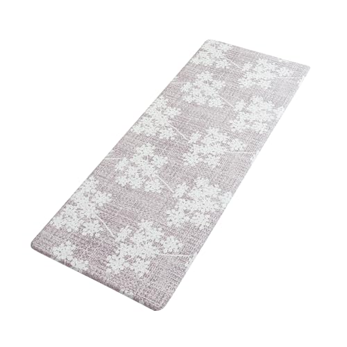 Koniroom キッチンマット クラシックモダン グレーベージュ 花柄 拭ける 防水 防汚 防炎 滑り止め PVC 台所マット 60×240cm 厚さ10mm エレガント シンプルデザイン