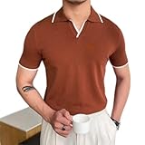  Hommes Polo Golf Chemise Muscle Fit Stretch Pull Top Vintage Col en V Cubain Polo Tennis Sports Tricoté Polo T-Shirt