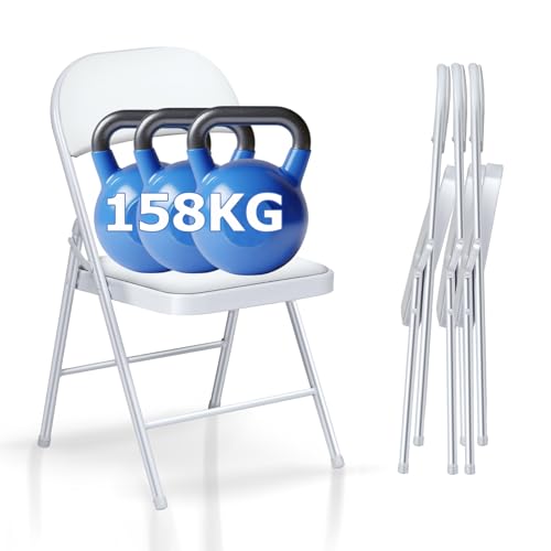 Asdsed Klappstuhl 4er Set, Klappstuhl Gepolstert bis 158KG Tragfähigkeit, Klappstühle mit Starker Stahlrahmen für Zuhause und Büro, Innen- und Außenveranstaltungen (Weiß)