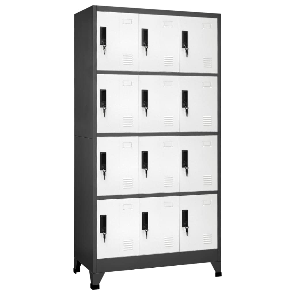 Armadietto Dell'armadietto Antracite, Acciaio, Design Moderno, 12 Porte Bloccabili, Prese d'Aria, Porta Tag, Scuola, Deposito per Ufficio, Facile da Pulire, 180x90x45 Cm