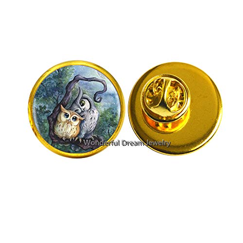 Lovely Owl Pin & Brooch Silver Long Chain Brooch Jewelry for Women Bird Brooch Owl Charm?PU184 (Gold)