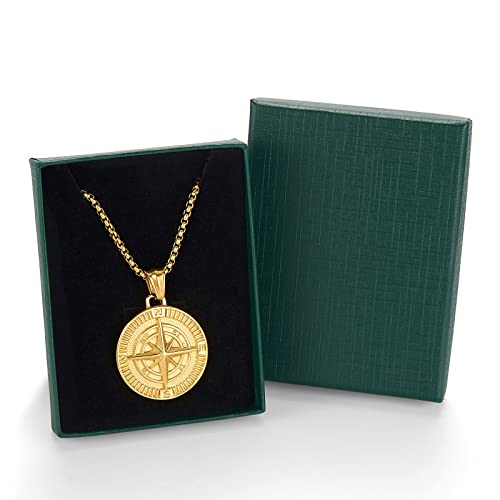 Azfvbql Men's Compass Pendant Necklace Stainless Steel Navigator Forged For Male Jewelry (Silver) #TOP5