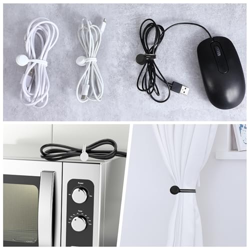 Lusofie 10 Pièces Attaches de Câble Magnétiques Organisateur de Clips de Câble en Silicone Attaches de Câble Réutilisables Gestionnaire de Câbles USB pour Bureau L'école Maison(5 Noir,5 Blanc) – vue 7