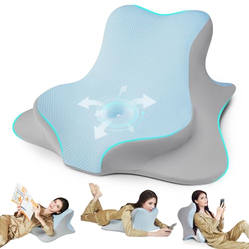 WOGAHEV Reading Pillow for Bed, Lying, Leaning and Prone, Ergonomic Memory Foam Bed Wedge Pillow for Headboard, Chin & Back Support Pillows on Bedrest Couch Floor- Blue