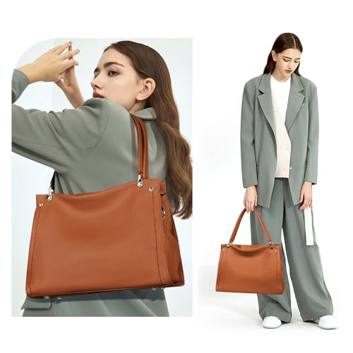 Image of KOGTLA Medium Genuine Leather Tote Handbags for Women, Ladies Soft Satchel Shoulder Purses, Two-Handle Hobo Bags