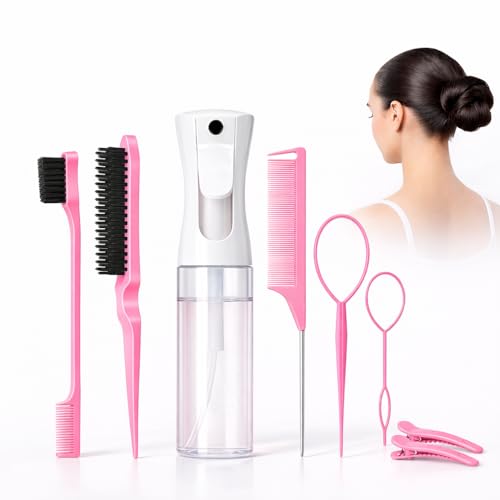 Multi-Function Hair Styling Kit: Hair Spray Bottles, Brush with Water Spray, Edge Comb, Smoothing...
