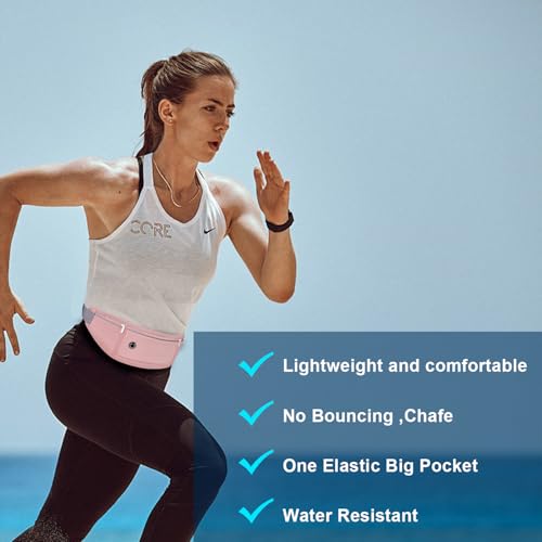 Image of Slim Running Belt for Women Men,Runners Fanny Pack Phone Holder,Money Belt,Running Gear Accessories,with 3 Pockets.(Pink)