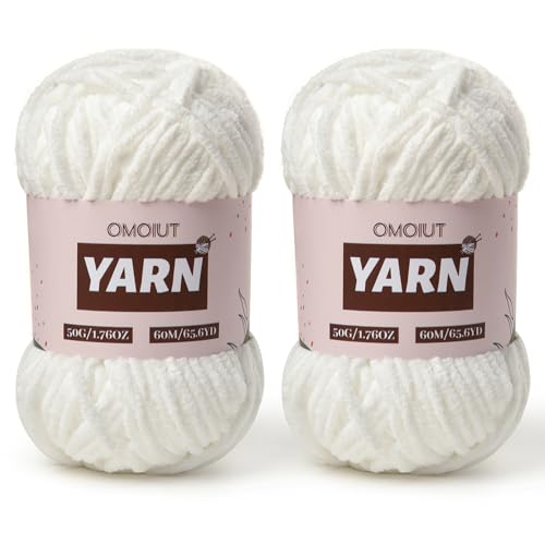 Image of 2 Packs Plush Chenille Chunky Crochet Yarn - Baby Yarn for Crocheting Soft - Velvet Yarns Knitting for Blankets Crafts - Fluffy Amigurumi Yarns 100g /131yds (2 Snow White)