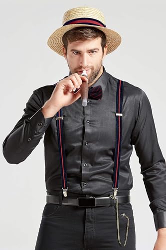 Image of BABEYOND 1920s Mens Gatsby Gangster Costume Accessories Set 30s Manhattan Fedora Hat Suspenders