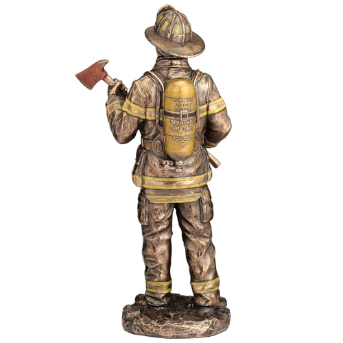 Escultura Resina Bombero 31 cm Acabado Bronce miniatura 3