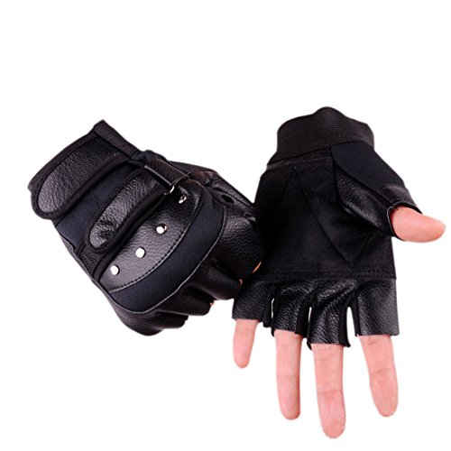 Gants Steampunk Gothiques Mitaines Mitaines Capitaine En Cuir Vintage Geuuine (C Noir)