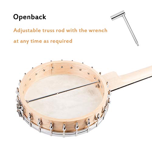 Mulucky 5 String Banjo - Remo Drumhead Openback Beginner Kit With Gig Bag Tuner Picks Strings Strap - B1101
