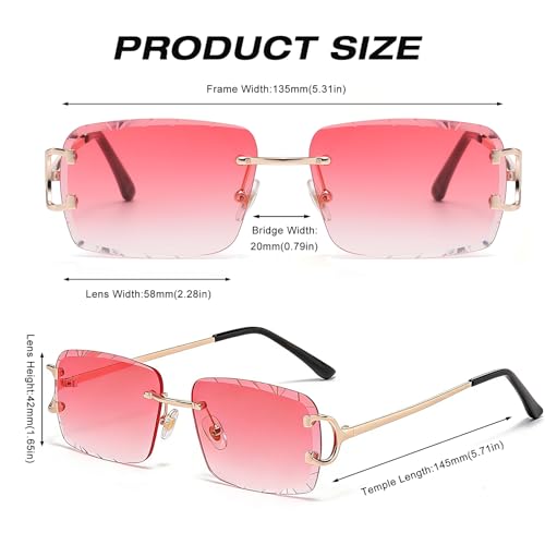 Image of Retro Rimless Rectangle Sunglasses for Men Women Luxury Frameless Square Trendy Shade Diamond Cutting Eyewear