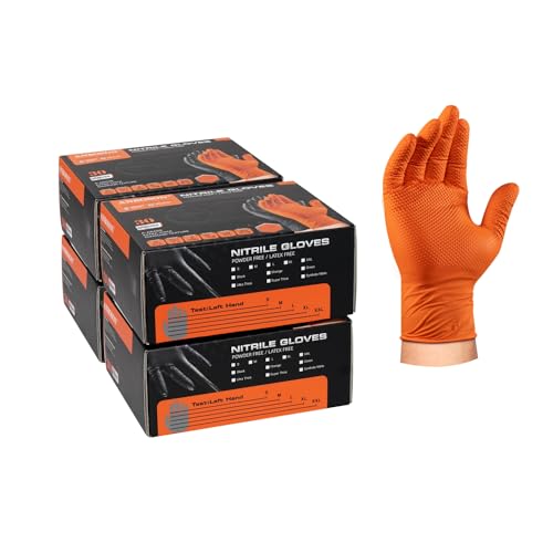 10mil Disposable-Nitrile Chemical-Resistant Rubber-Gloves for Men - Mechanics Gloves Heavy Duty, Latex Free, Automotive (Orange 4 Boxes of 30, Medium)