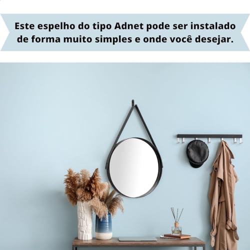 Espelho Redondo Decorativo Tipo Adnet 53cm Com Alça para Sala Quarto Banheiro Para Parede Sanfé