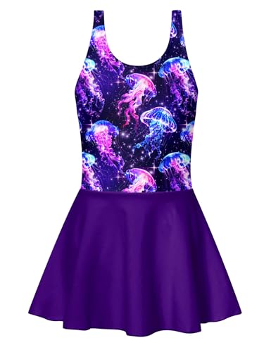 Image of Yousie Girls Swimsuit One Piece Tropical Kids Bathing Suit Swimwear Adjustable Swim Dress 5-9 Years