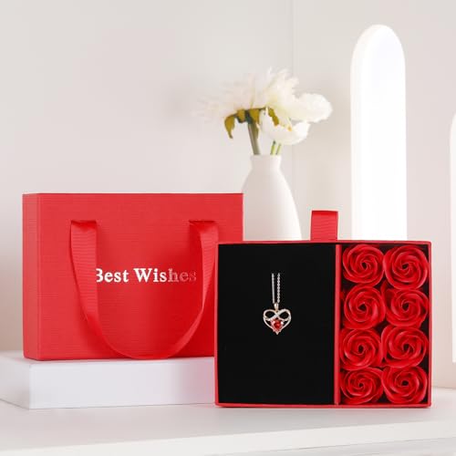 Rose Gold Birthstone Necklaces Heart Birthstone Pendant Necklaces For Women Valentine's Day Mother's Day Anniversary Christmas Gifts3