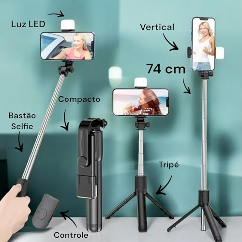 Genérico Bastão de Selfie com Tripé Bluetooth, Controle Remoto, Compatível com Android e iOS - Ideal