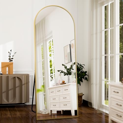 GLSLAND-21x64 inch Full Length Mirror-Aluminum Alloy Frame-Arch Mirror Full Length HD-Full Body Mirror-for Bedroom or Living Room, Gold