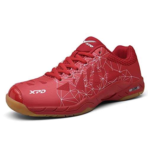 Frauen Männer Badminton Schuhe, Anti Rutschvolleyball Schuh Verschleißfeste Niedrige Tischtennis Tennis Schuhe Komfort Squash Schuhe,Rot,39 EU Cover
