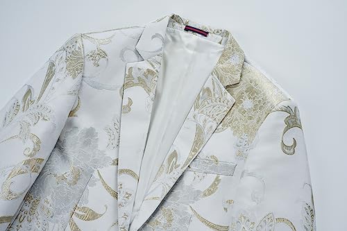 UNINUKOO Mens Floral Blazer Jacket Slim Fit Luxury Party Dinner Tuxedo Suit Jacket for Men US Size 38 White3