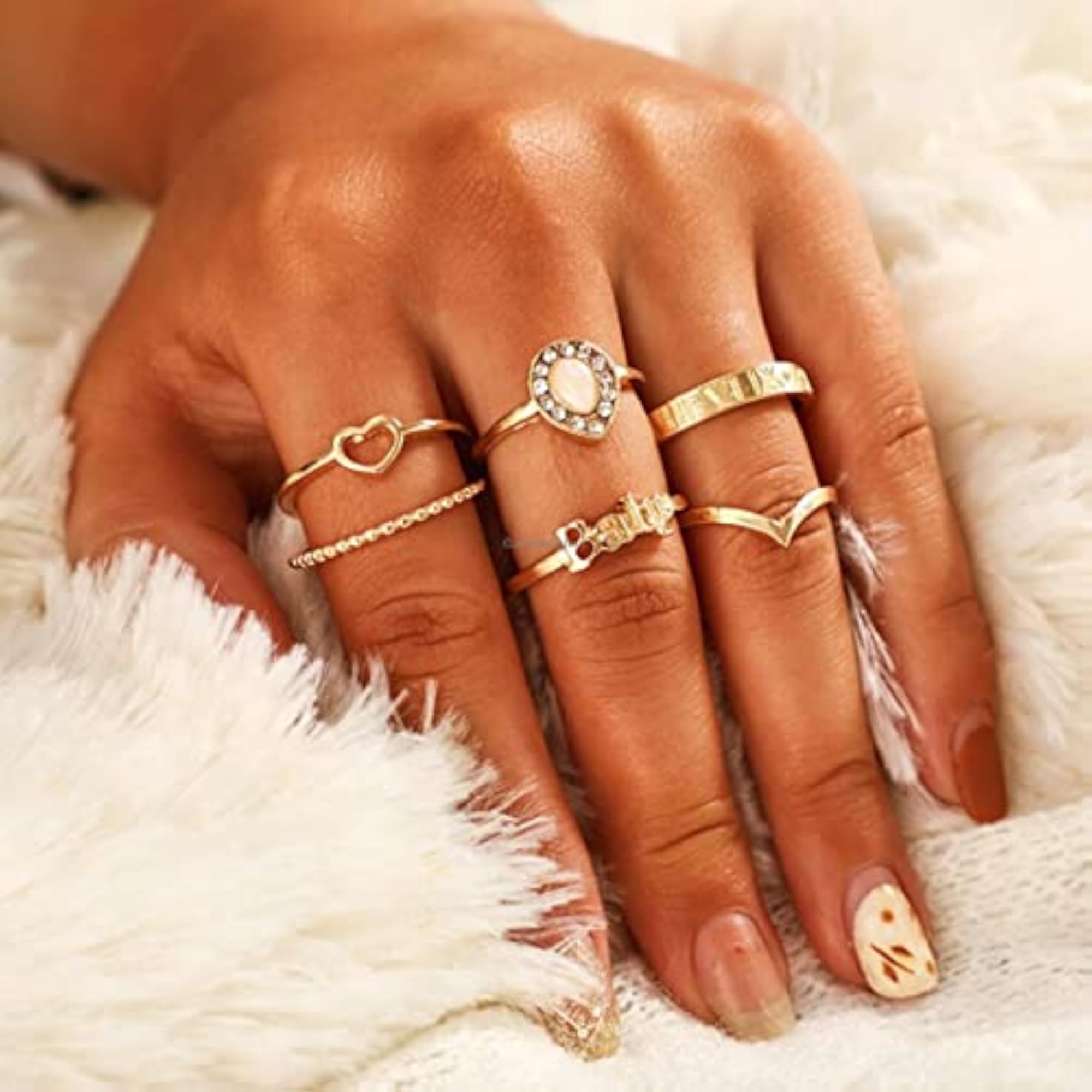 Toned Plated Stackable Rings Set of 7