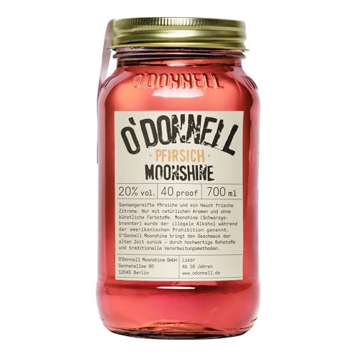 ODonnell Moonshine - Pfirsich Likör (700ml) - Frischer Pfirsichlikör mit echtem Fruchtsaft & Zitrus Noten - Sommer Drink als Cocktail oder Pur (20% vol) - Ohne künstliche Aromen/Farbstoffe