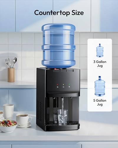 Image of Euhomy Top Load Water Dispenser for 3 or 5 Gallon Bottles, Countertop Water Cooler with 3 Temperatures, Hot & Cold Water with Child Safety Lock, for Home, Office, Kitchen