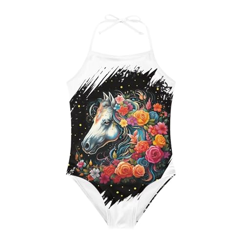 Image of Cute Backless One Piece Swimsuits for Girls Adjustable Halter Strap Bathing Suit Beach Swimwear for Girls