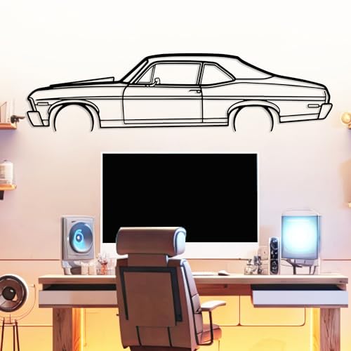 Nova 1972 Model Silhouette Metal Car Wall Art, Sports Car, Automotive Silhouette Line Decoration, Minimalist Sculpture for Garage, Man Cave, Indoor Outdoor Wall Decor, Gift for Boyfriend and Car Lover (Black - 20 x 5.1” / 50 x 13 cm)