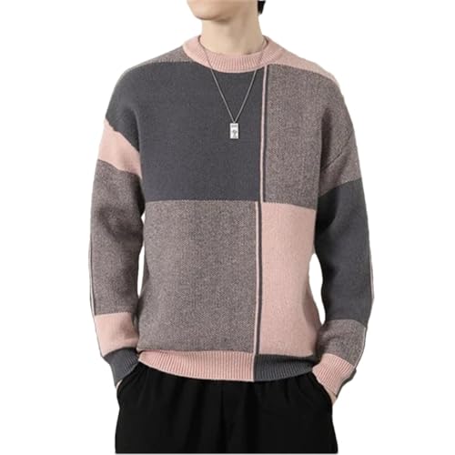 Men's Plaid Knitted Sweaters Long Sleeve Pullover Harajuku Style Slim Fit Round Neck Sweater
