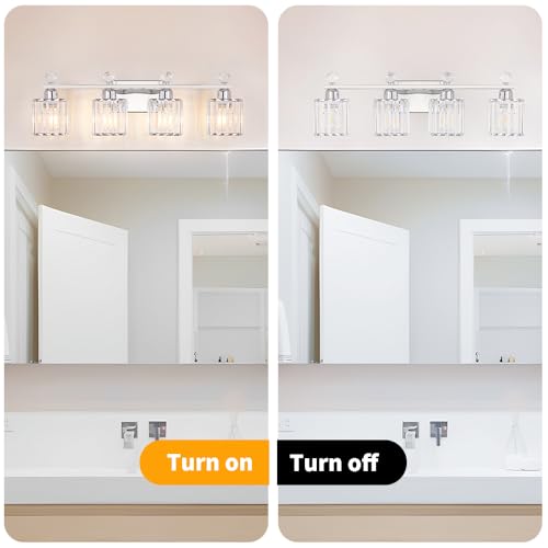 Image of Lxybcce Bathroom Vanity Lights Over Mirror - Easy Installation with Clear Guide, 4-Light Shadow-Free Design, Chrome Crystal Finish - for Modern Home Bathroom Lighting Fixtures in DIY Projects
