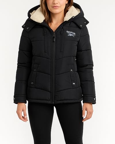 Reebok Womens Puffer Jacket - Heavyweight Puffer Coat with Faux Fur Trim Hood - Outerwear Down Winter Jackets for Women