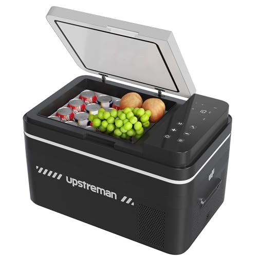 Upstreman Nevera Portátil de Compresión 30L, 12/24V DC y 220-240V AC, Nevera Para Coche, Mininevera Congelador con LED -20 ℃~20 ℃, Nevera Portátil Para Coche, Camión, Camping, Negro, AR30